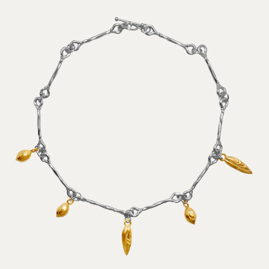 Date & Olive Seed Choker in Two Tones (Silver + Gold)